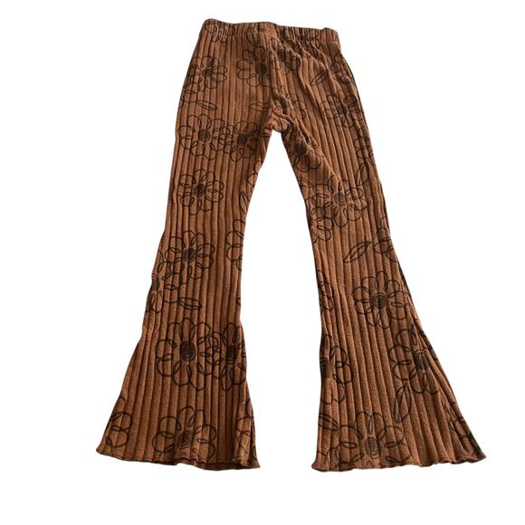 Zara Girls Brown Floral Retro Ribbed Jersey Pull On Pants size 4-5 - Picture 3 of 4